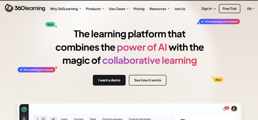 360Learning is an LMS using both AI and collaborative learning.
