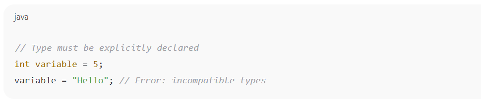 Java code showing static typing and a type mismatch error.