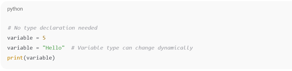 Python code showing a variable changing from an integer to a string dynamically.