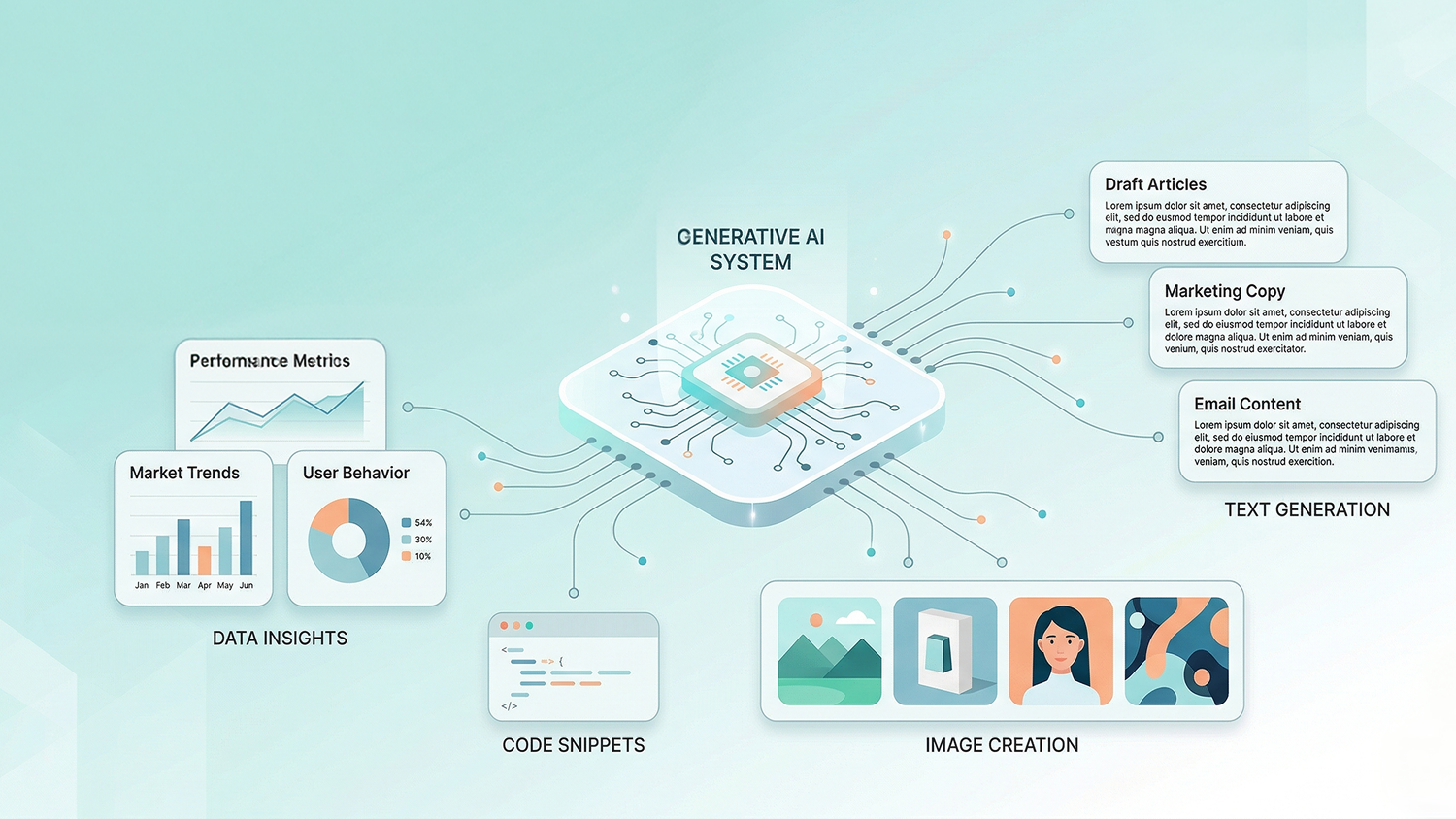 Role of generative AI in business operations including automation and productivity