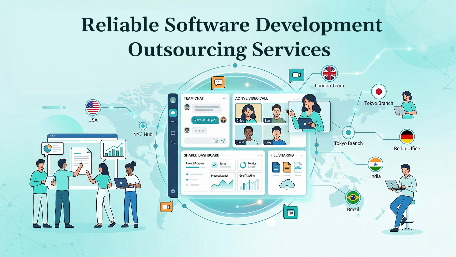 Reliable software development outsourcing collaboration between in-house and remote development teams.