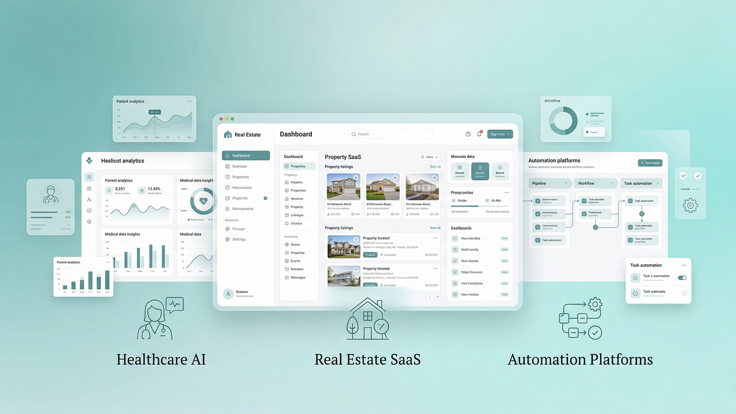 DEVtrust software development projects including healthcare AI, real estate SaaS, and automation platforms.
