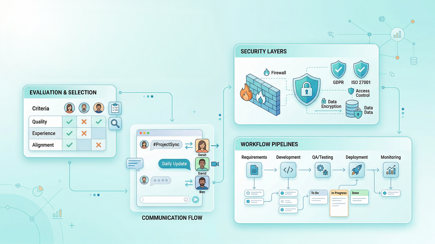 Future trends in software development outsourcing, including AI, cybersecurity, and cloud engineering.